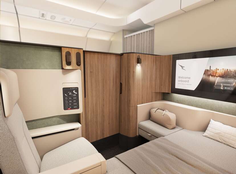 The new first class cabin in long-haul Qantas flights between Australia and New York and London 