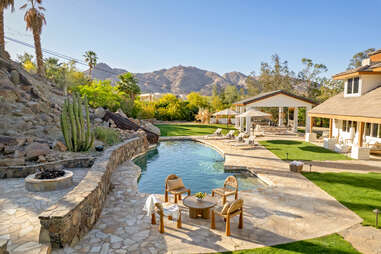 A pool in the backyard of a nice house in Palm Springs, California.