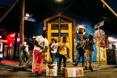 local jazz band performing in the french quarter, new orleans