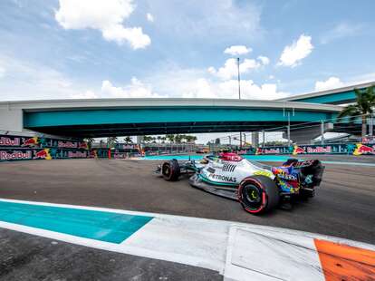 Lewis Hamilton racing for the Mercedes team during the Miami Grand Prix 2022. 