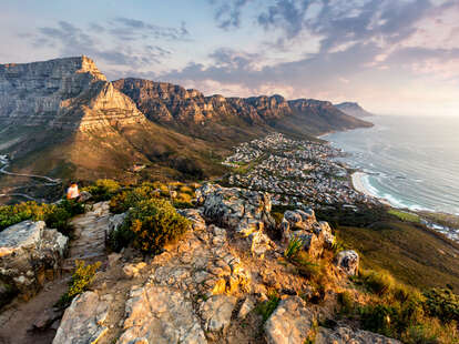 The view of sunset from Table Mountain in South Africa. 