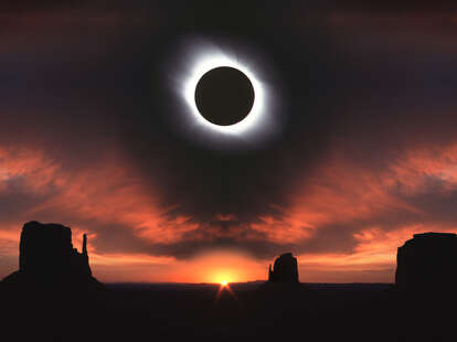 The eclipse over the sky at Monument Valley in Utah.
