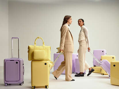 The Monos x Magnolia Bakery luggage collection.