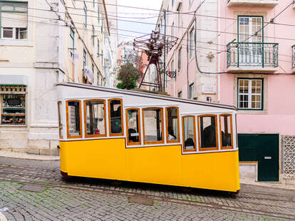 Bica Funcilar on the street of Lisbon’s old town in Portugal