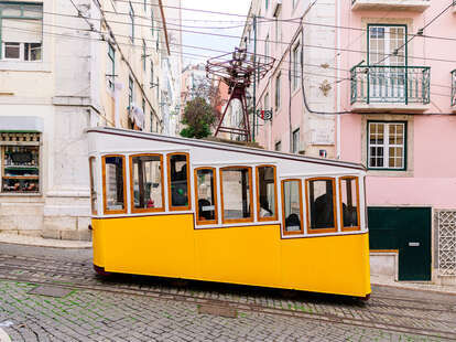 Bica Funcilar on the street of Lisbon's old town in Portugal