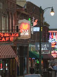 Neon signs on buildings in downtown Memphis, Tennessee