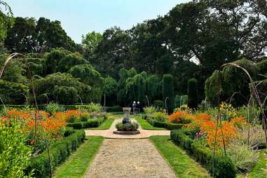 Path among Filoli Garden flower beds
