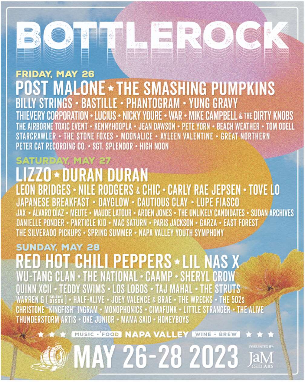 BottleRock Music Festival lineup poster.