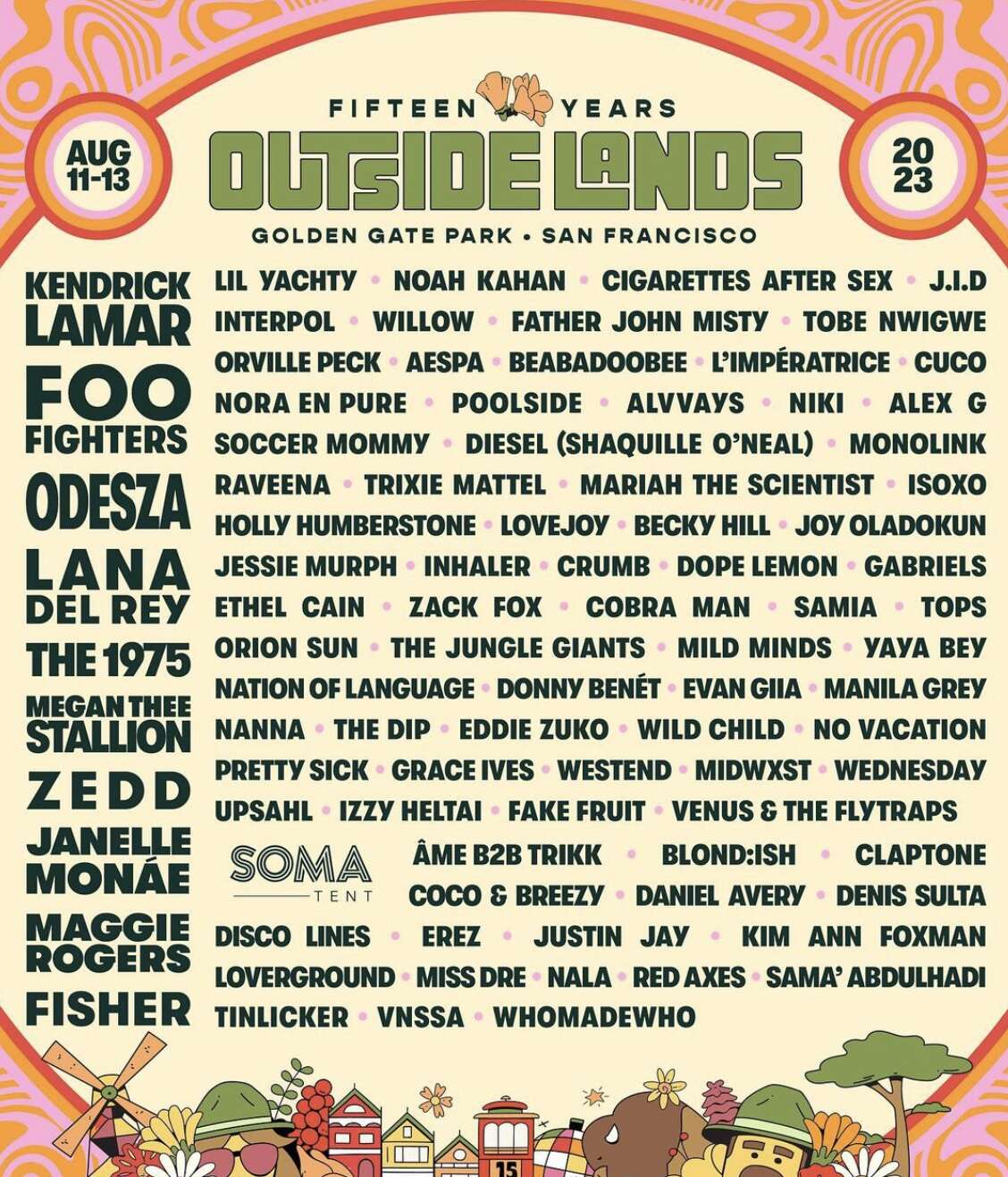 The Outside Lands music festival lineup poster.