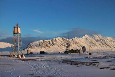 panoramic view of isfjord radio restaurant in svalbard, norway