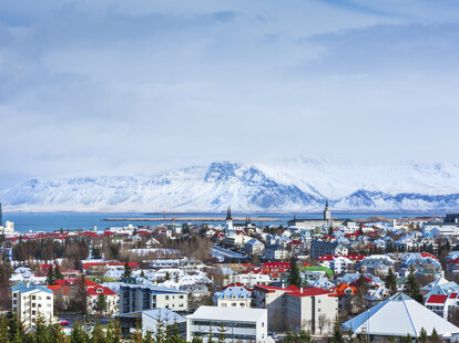 Cityscape of Reykjavik, Iceland captured from a high angle