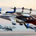 A United Electric Air Taxi taking off. 
