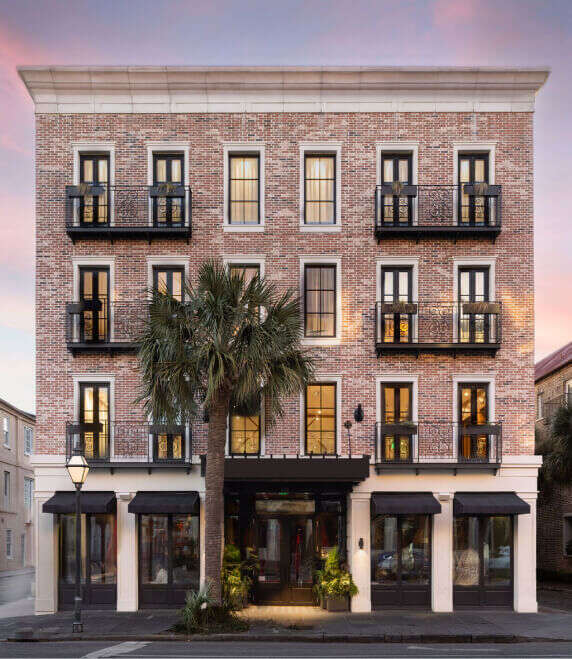 The front of The Palmetto, a boutique hotel in Charleston, South Carolina.