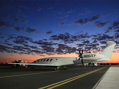 Eviation Alice all-electric passenger plane shown at nighttime