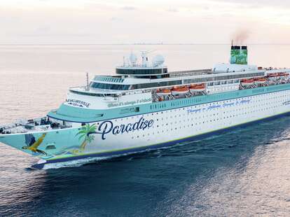 A Margaritaville at Sea cruise ship on the water