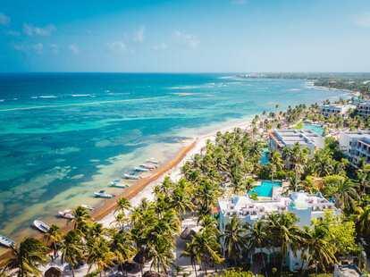 An aerial view of the Akumal Bay in Quintana Roo, Mexico