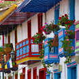 Colorful colonial style balconies in Salento, Colombia