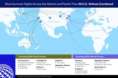A map showing United Airline's new routes.