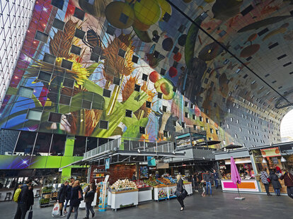 Interior of Rotterdam’s Markthal market hall in the Netherlands