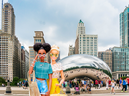 Two Barbies hanging out by the Bean in Chicago, Illinois.