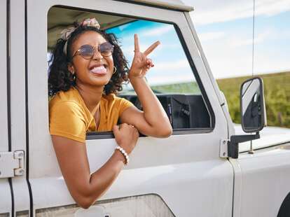 woman on road trip