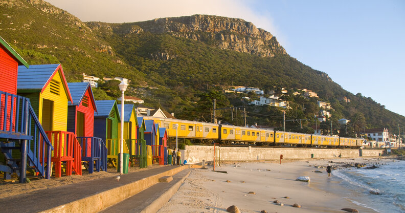 Train passing St. James, Cape Town, South Africa