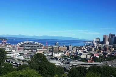 aerial shot of seattle skyline