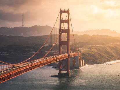 An aerial view of the Golden Gate Bridge in San Francisco, California.