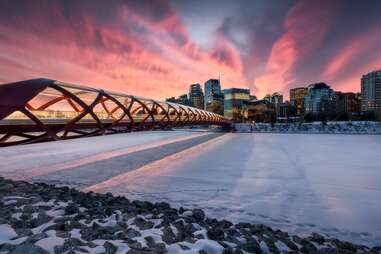 view of calgary peace bridge at night