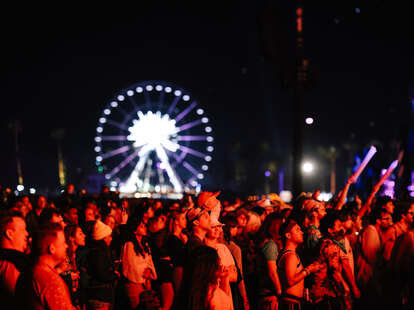 A crowd watching Boygenius perform at Coachella Music Festival.