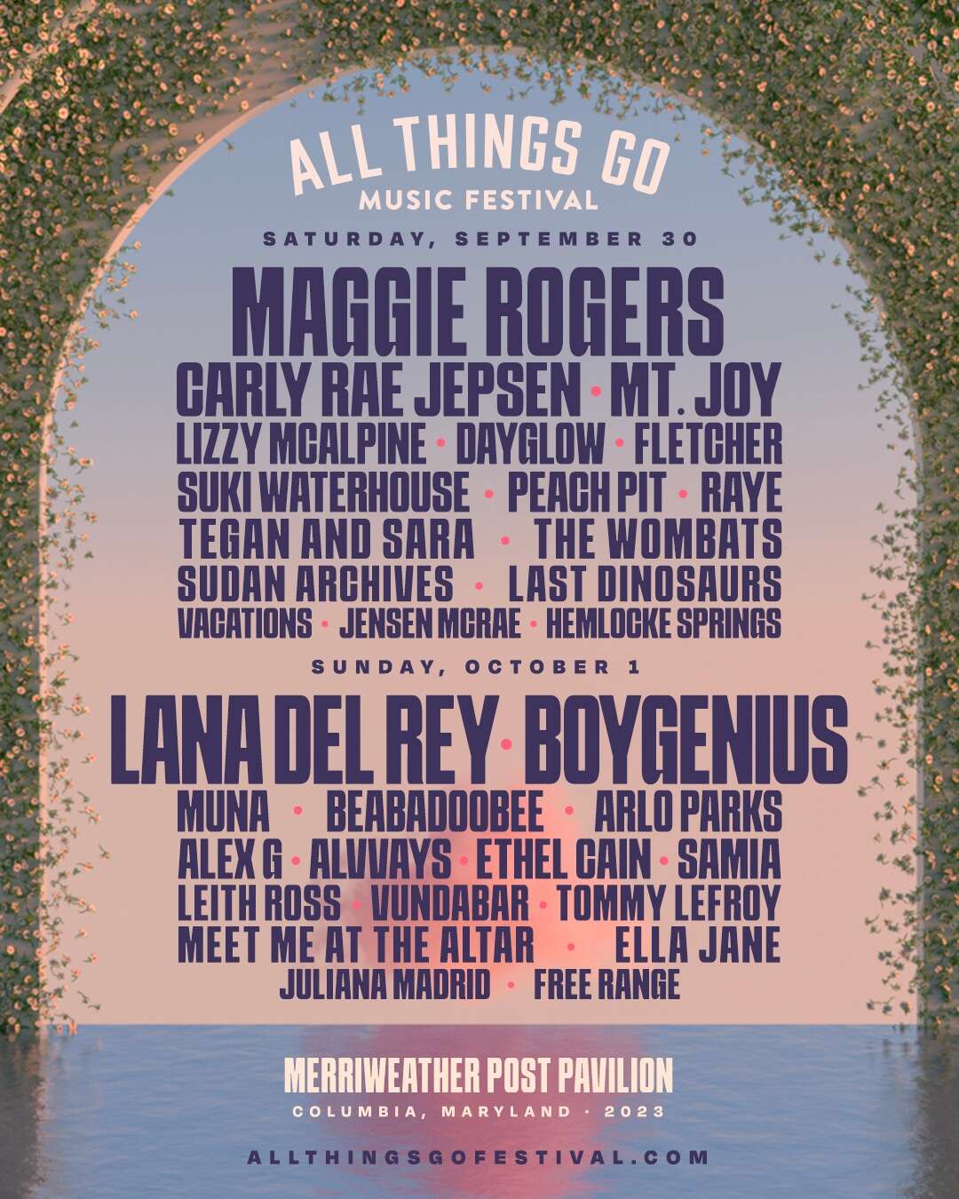 The festival lineup poster for All Things Go, a music festival in Columbia, Maryland.