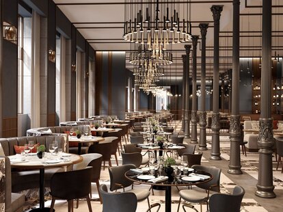 The elegant and extravagant dining area at JW Marriott Madrid, in Spain.