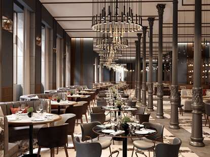 The elegant and extravagant dining area at JW Marriott Madrid, in Spain. 