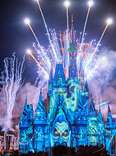 A fireworks display at Disney's Magic Kingdom for its Halloween event.