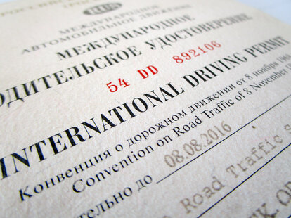 close up of an international driver’s permit