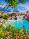 A sunny day in the village of Assos in Kefalonia, in Greece. 