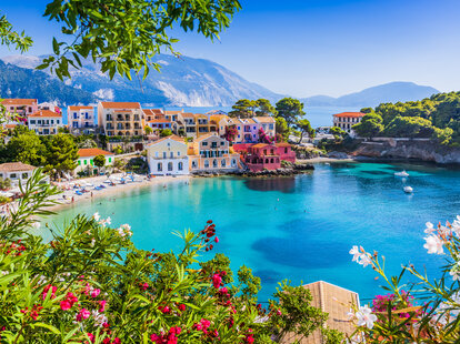 A sunny day in the village of Assos in Kefalonia, in Greece.