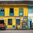 Street scene in the historic city center of Salento, Colombia