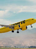 A Spirit Airlines plane in the sky