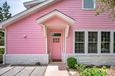 A pink house in Dripping Springs, Texas.