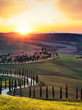 Tuscany landscape with winding country road at sunset