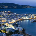 mykonos port at night