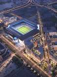 Aerial view of the proposed New York City Football Club stadium and surrounding public amenities