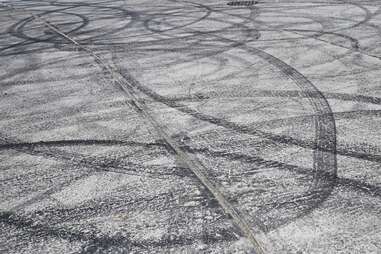 tire skid marks from drivers doing donuts