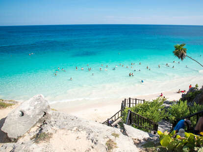 A sunny beach in Tulum, Mexico.
