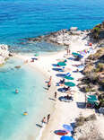 Xigia sulphur beach in summer, elevated view, in Zakynthos, Greece