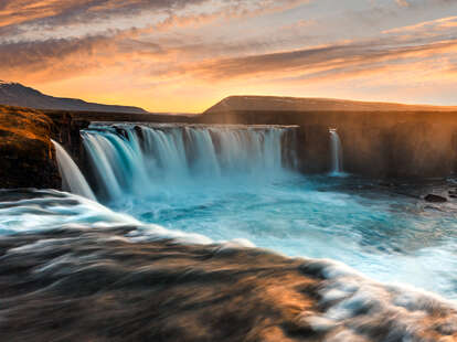 The Godafoss is a famous waterfall in Iceland.