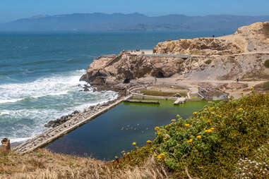 Looking out over the ruins of Sutro Baths near Ocean Beach on the Californian Coast near San Francisco