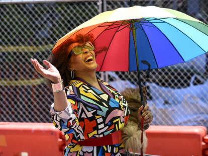 Grand Marshal Andrea Horne celebrates during the 52nd annual San Francisco Pride Parade on June 26, 2022 in San Francisco, California. 