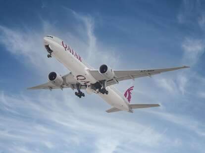 Qatar Airways plane mid-flight